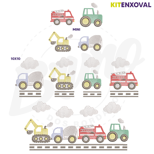 Kit Enxoval #138 - Trator, bombeiro, caminhão escavadeira e betoneira