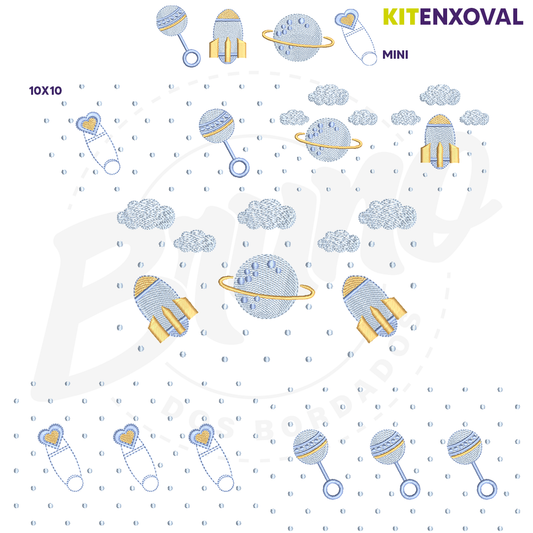 Kit Enxoval #133 - Céu, foguete, chocalho e alfinete