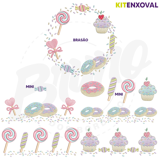 Kit Enxoval #115 - Doce, bala, pirulito, donut e cupcake