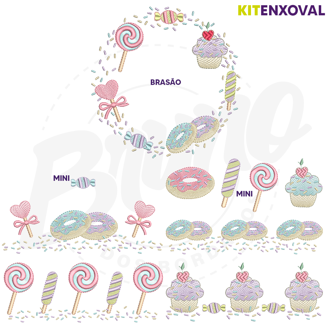 Kit Enxoval #115 - Doce, bala, pirulito, donut e cupcake